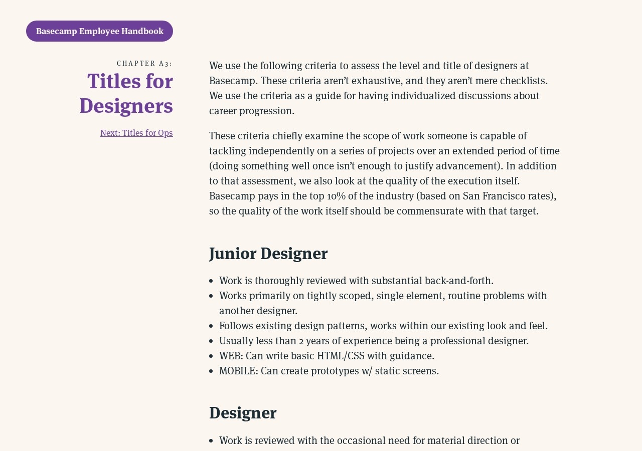 Titles for designers