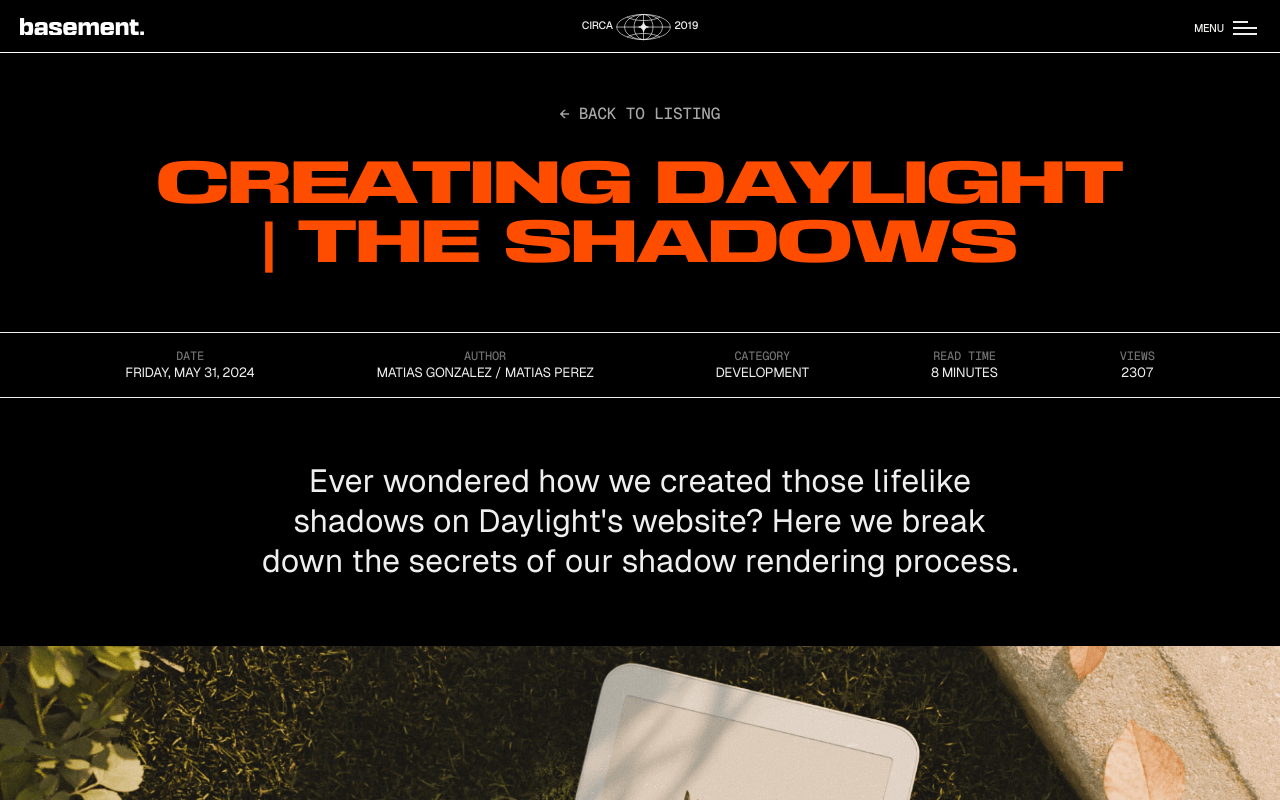 Creating Daylight | The Shadows | basement.studio