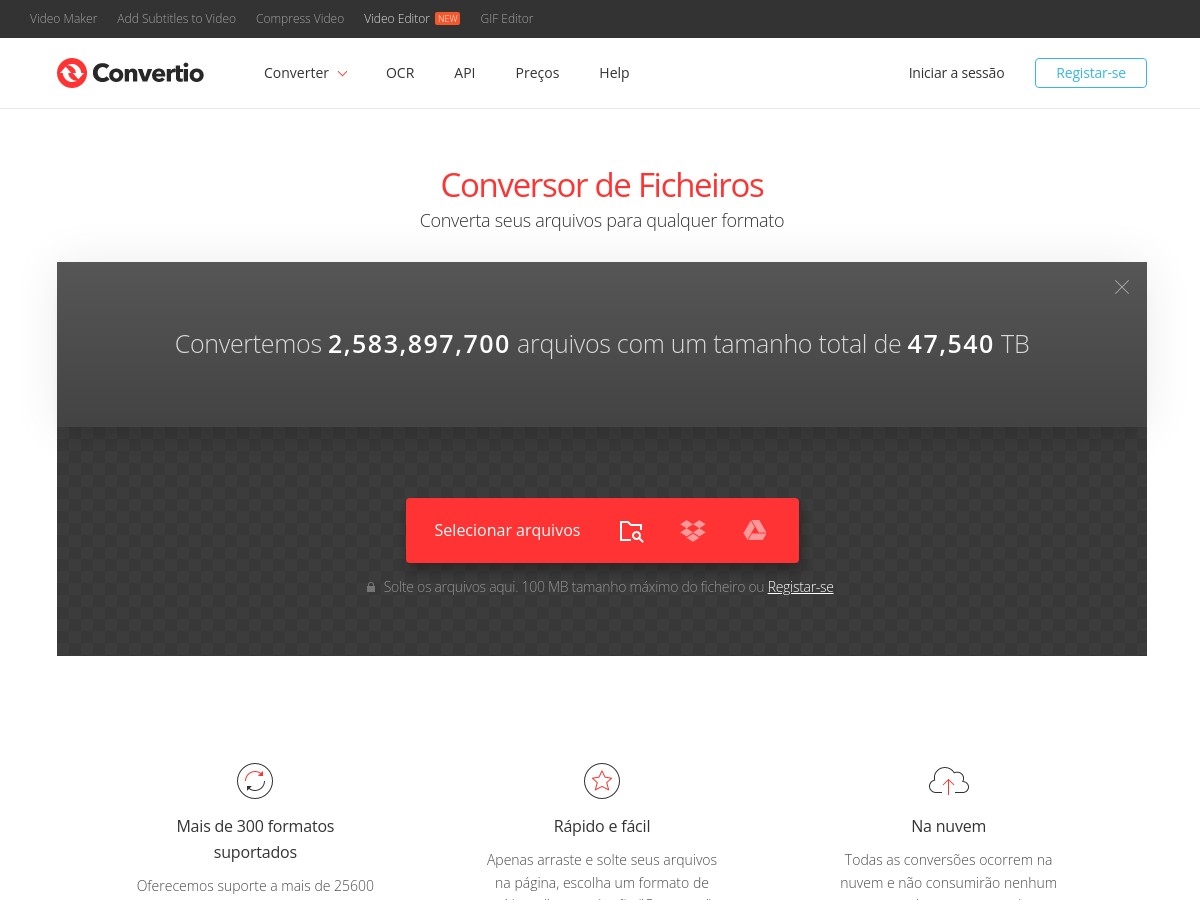 Convertio - Uma ferramenta fácil para converter ficheiros online. Mais de 309 diferentes formatos de documentos, imagens, folhas de cálculo, ebooks, arquivos, apresentações, áudio e vídeo suportados.