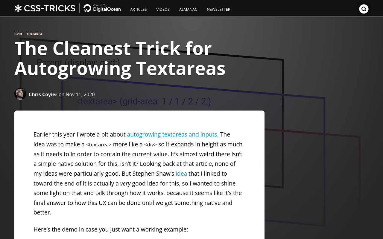 The Cleanest Trick for Autogrowing Textareas | CSS-Tricks