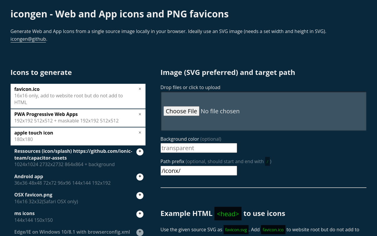 Generate Web and App Icons from a single source image locally in your browser.