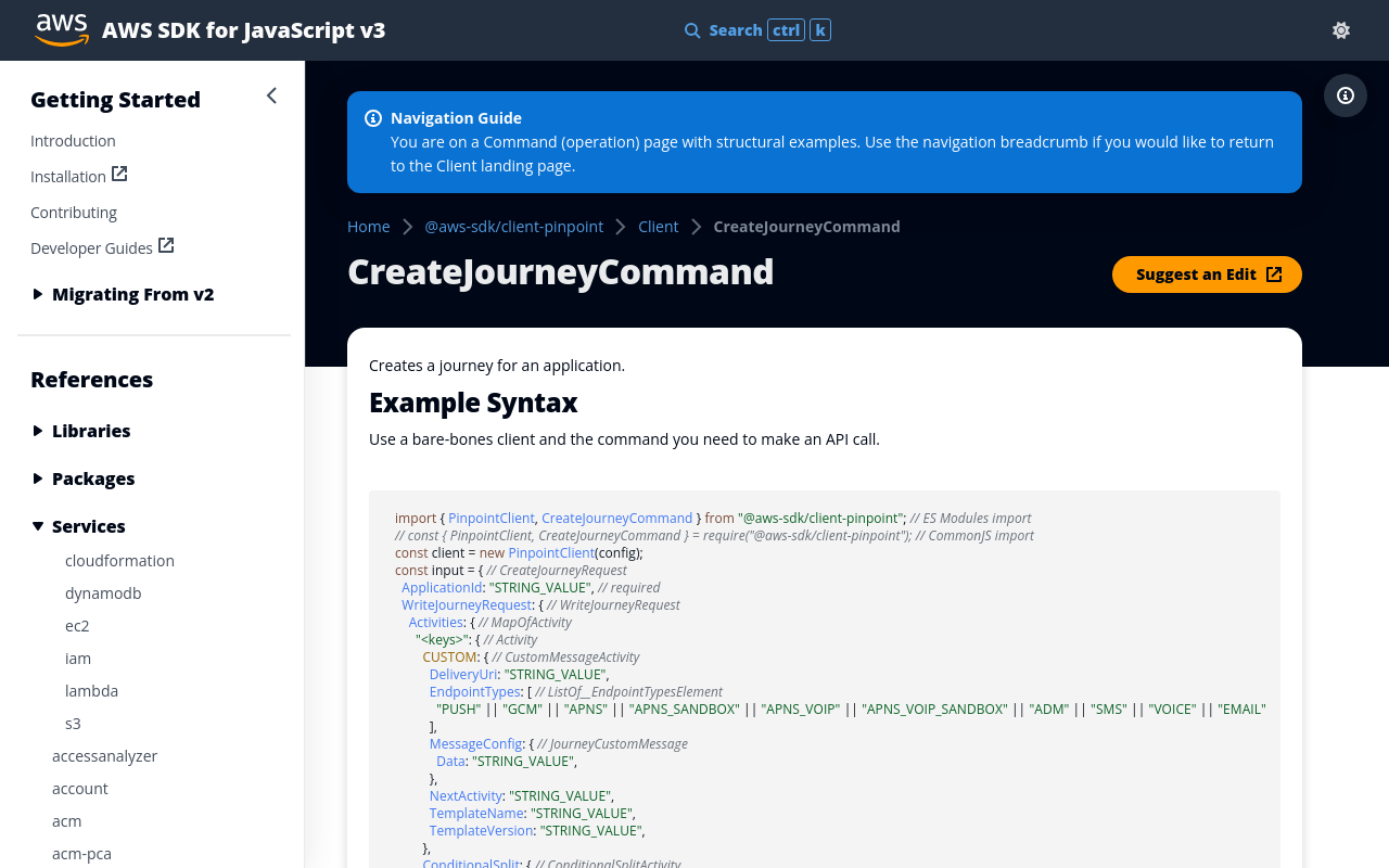 AWS Pinpoint SDK for JavaScript v3