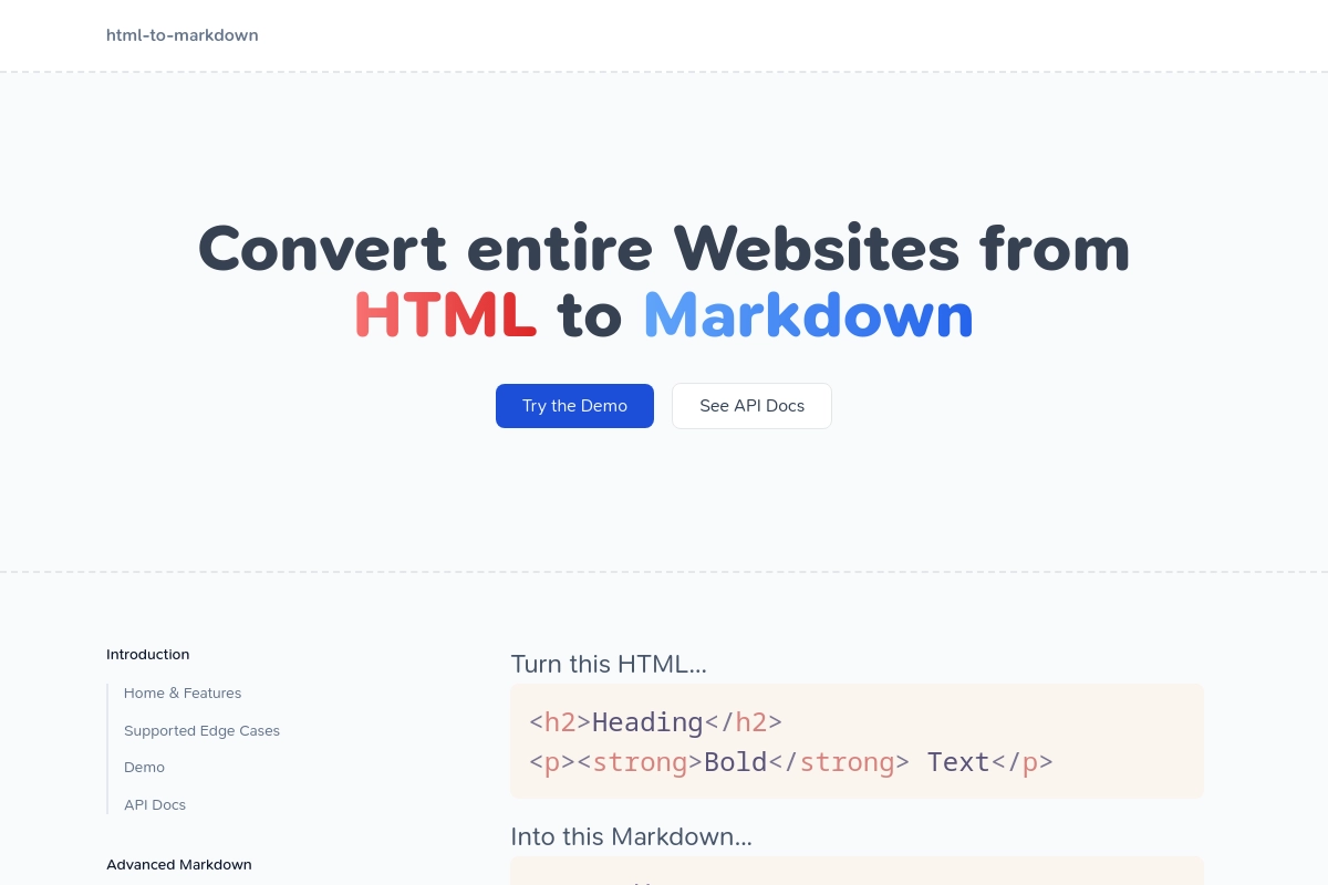 Poster for Convert entire websites to markdown | html-to-markdown