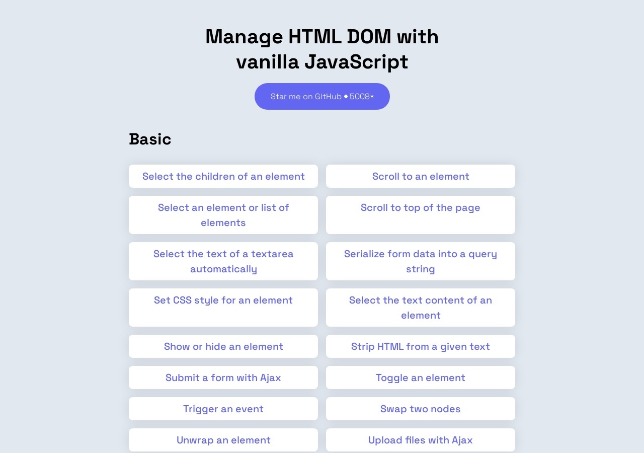 Manage HTML DOM with vanilla JavaScript