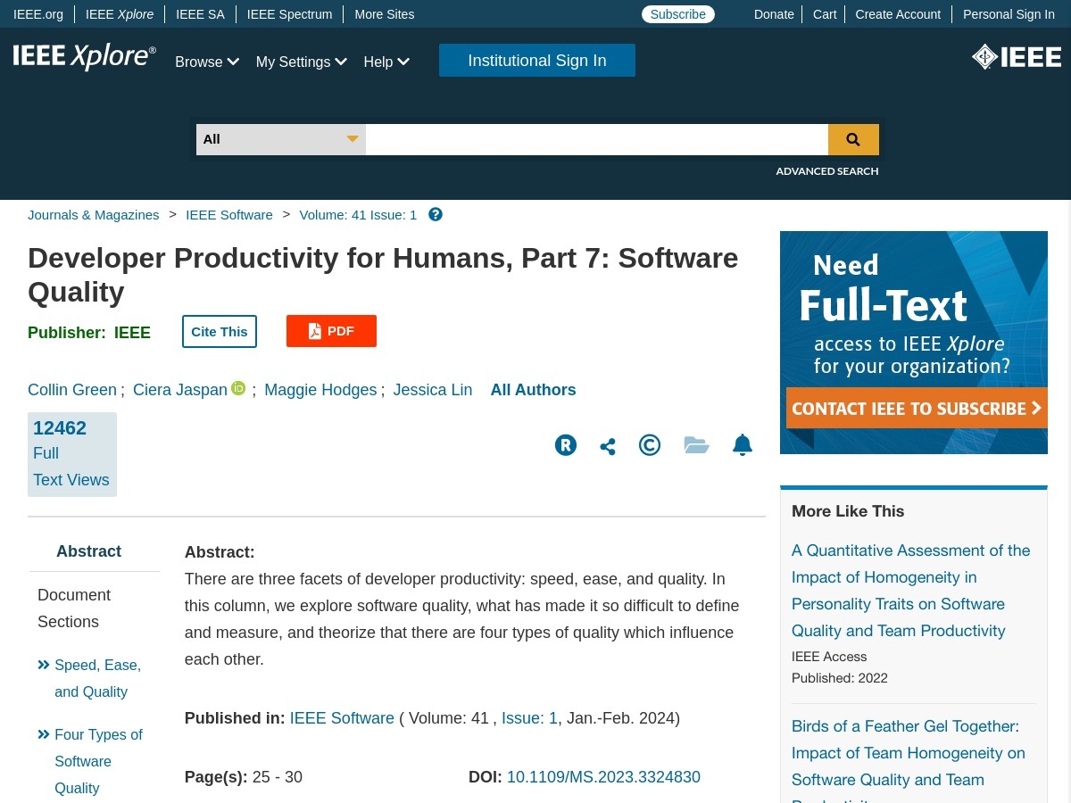 Developer Productivity for Humans, Part 7: Software Quality | IEEE Journals & Magazine | IEEE Xplore