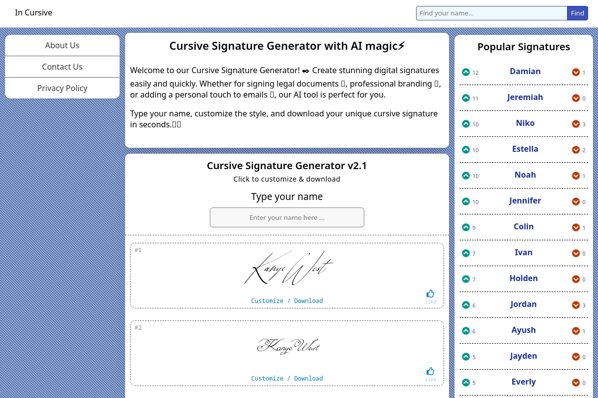 Cursive Signature Generator with AI magic⚡