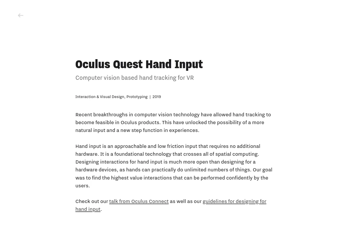 Oculus Quest Hand Input