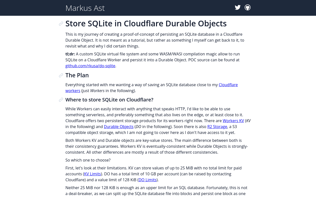 Store SQLite in Cloudflare Durable Objects - Markus Ast