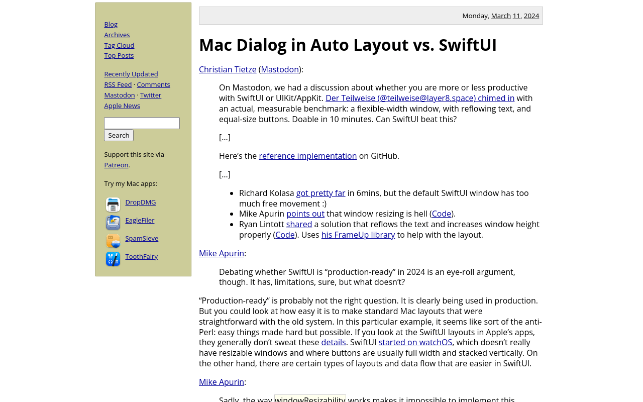 Mac Dialog in Auto Layout vs. SwiftUI
