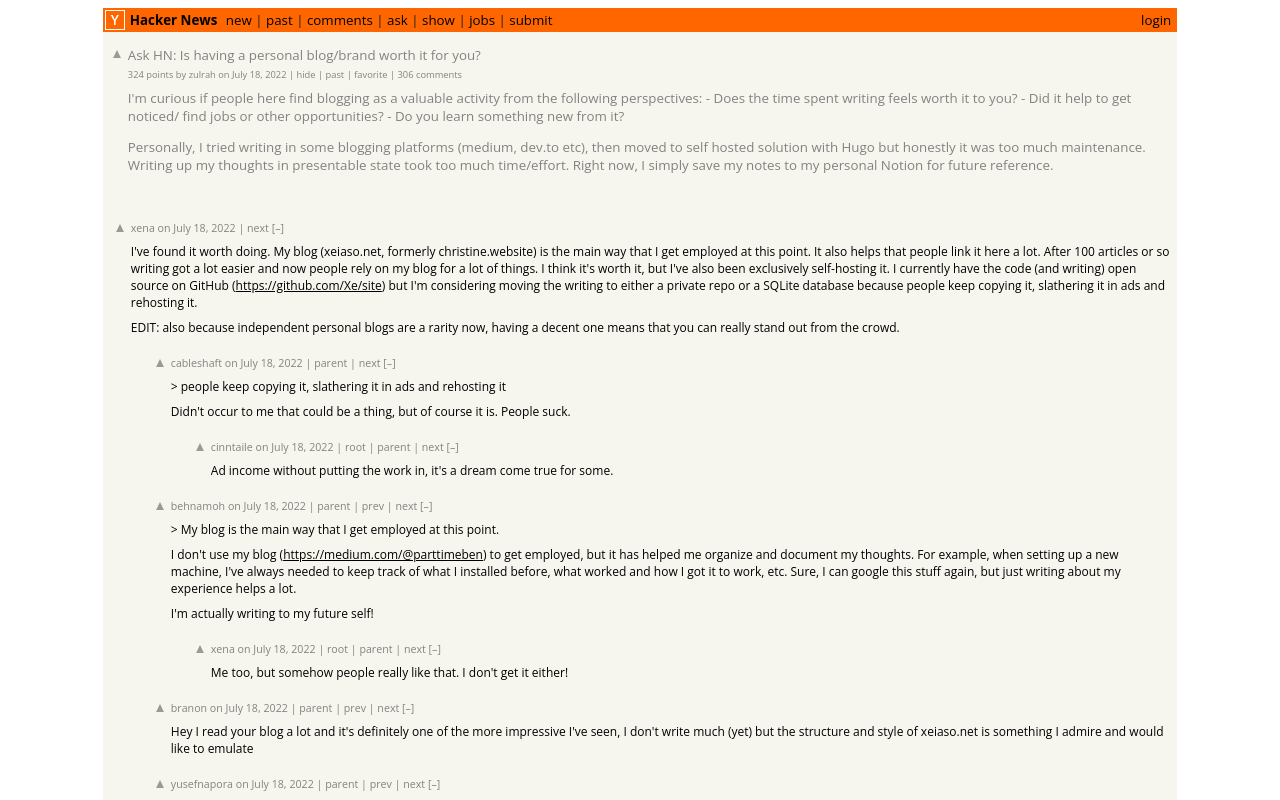 Ask HN: Is having a personal blog/brand worth it for you? | Hacker News