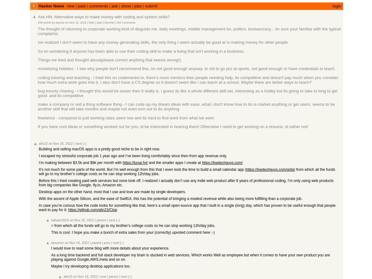 Ask HN: Alternative ways to make money with coding and system skills? | Hacker News