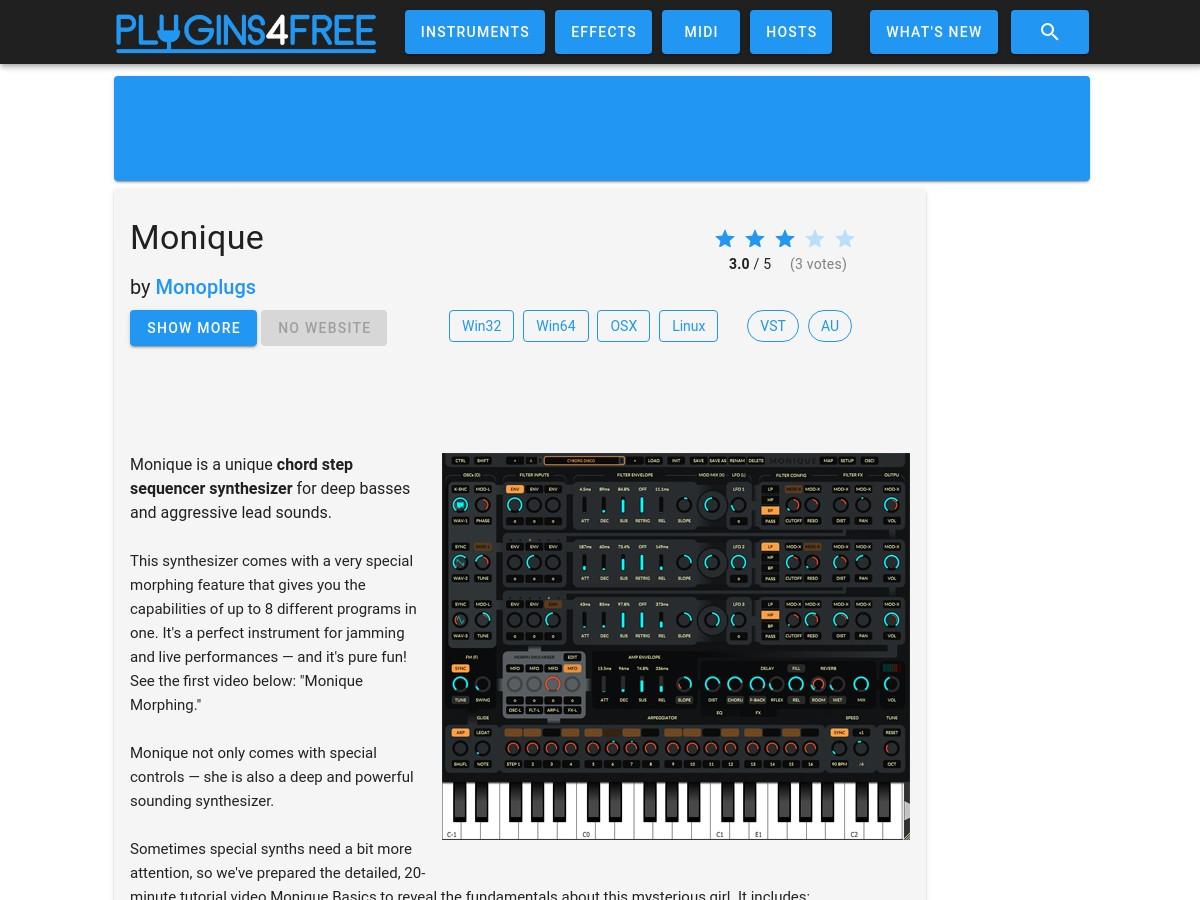 Download Free Chord / step sequencer synth plugin: Monique by Monoplugs