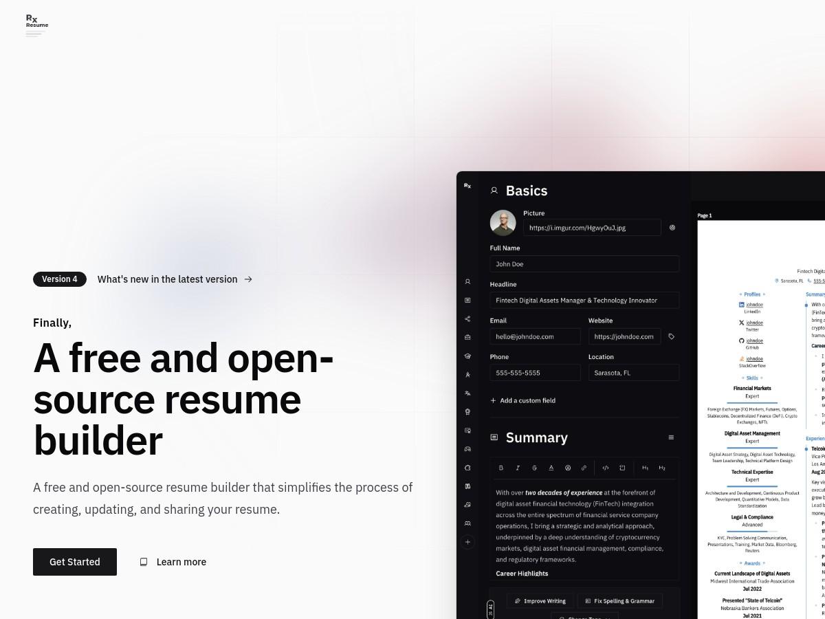 Reactive Resume - A free and open-source resume builder
