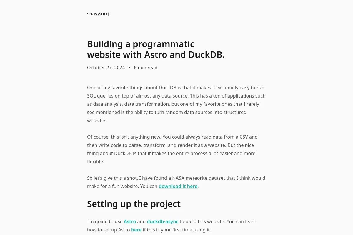 Building a programmatic website with Astro and DuckDB.