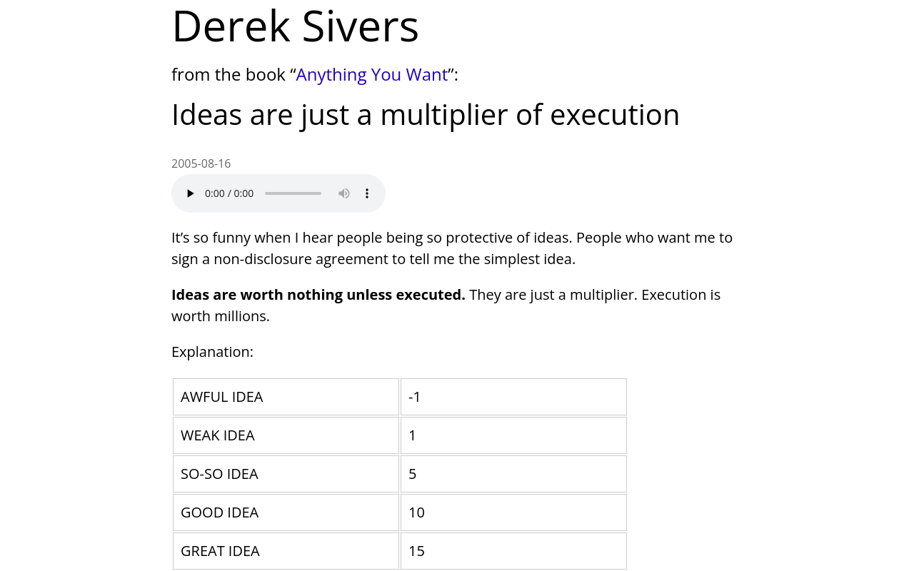 Ideas are just a multiplier of execution