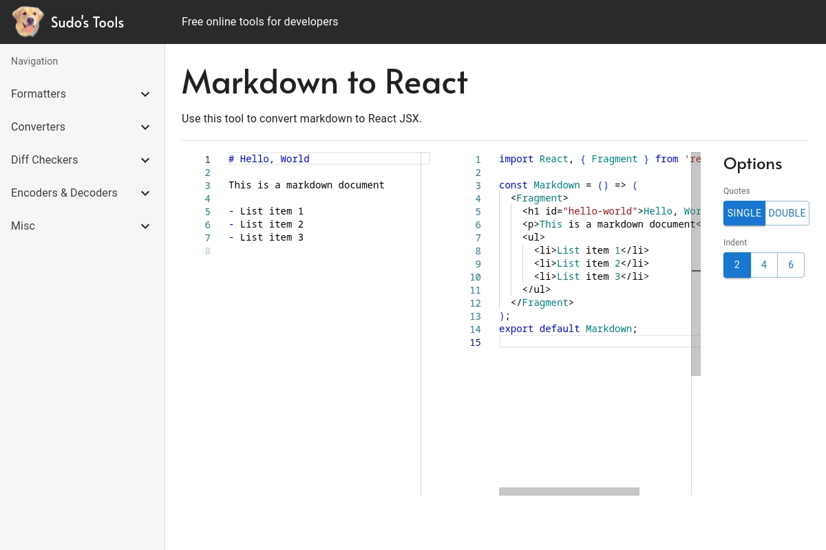 Markdown to React | Sudo's Tools