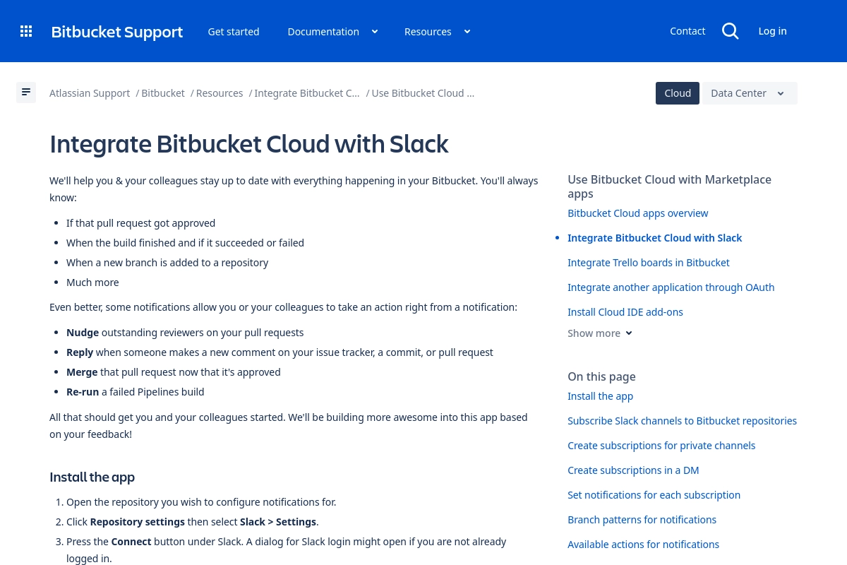 Integrate Bitbucket Cloud with Slack | Bitbucket Cloud | Atlassian Support