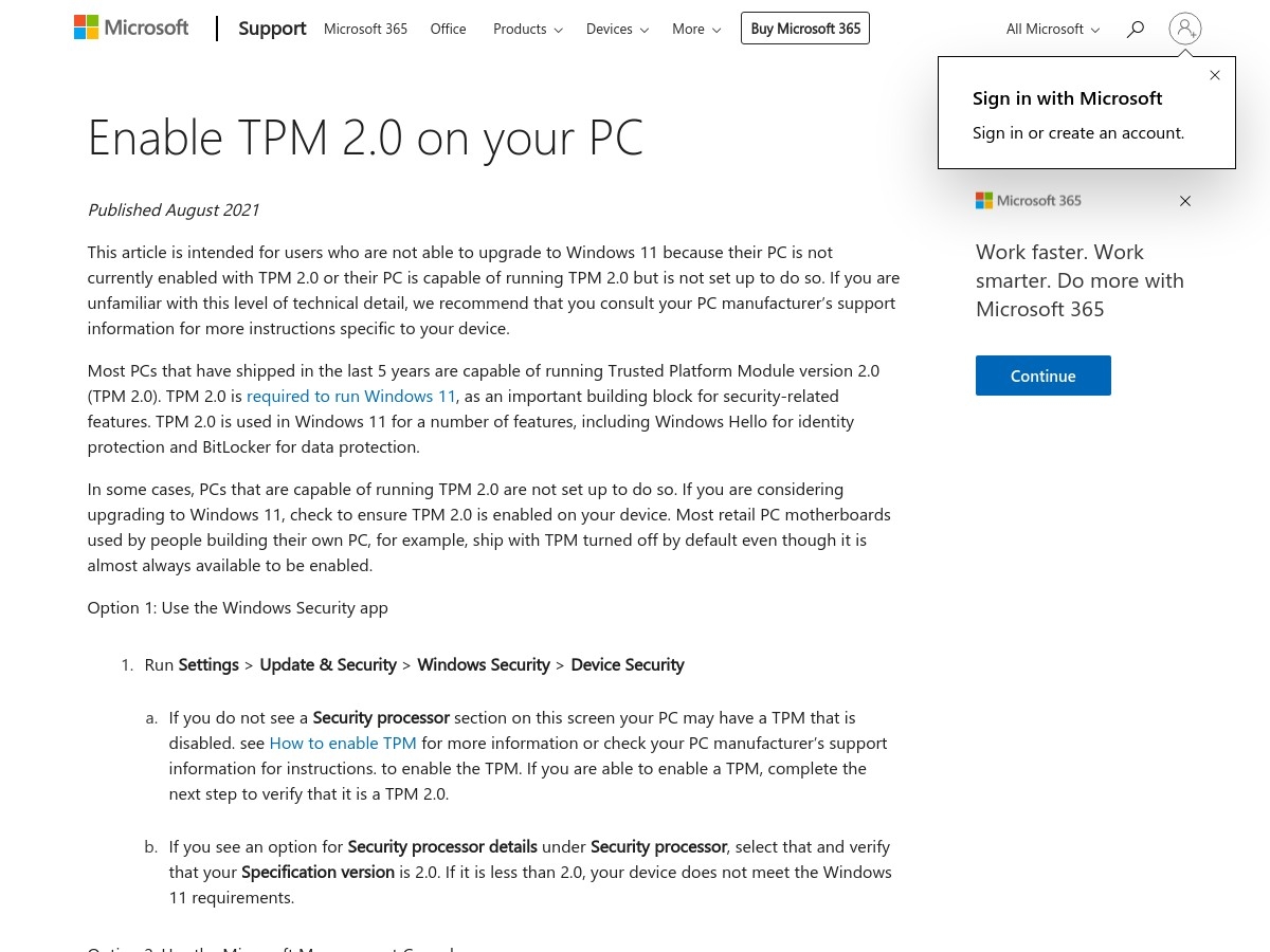 Enable TPM 2.0 on your PC