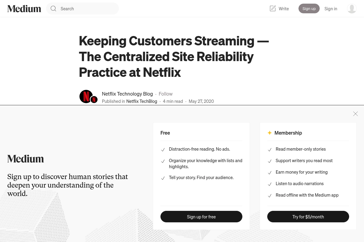 Keeping Customers Streaming — The Centralized Site Reliability Practice at Netflix