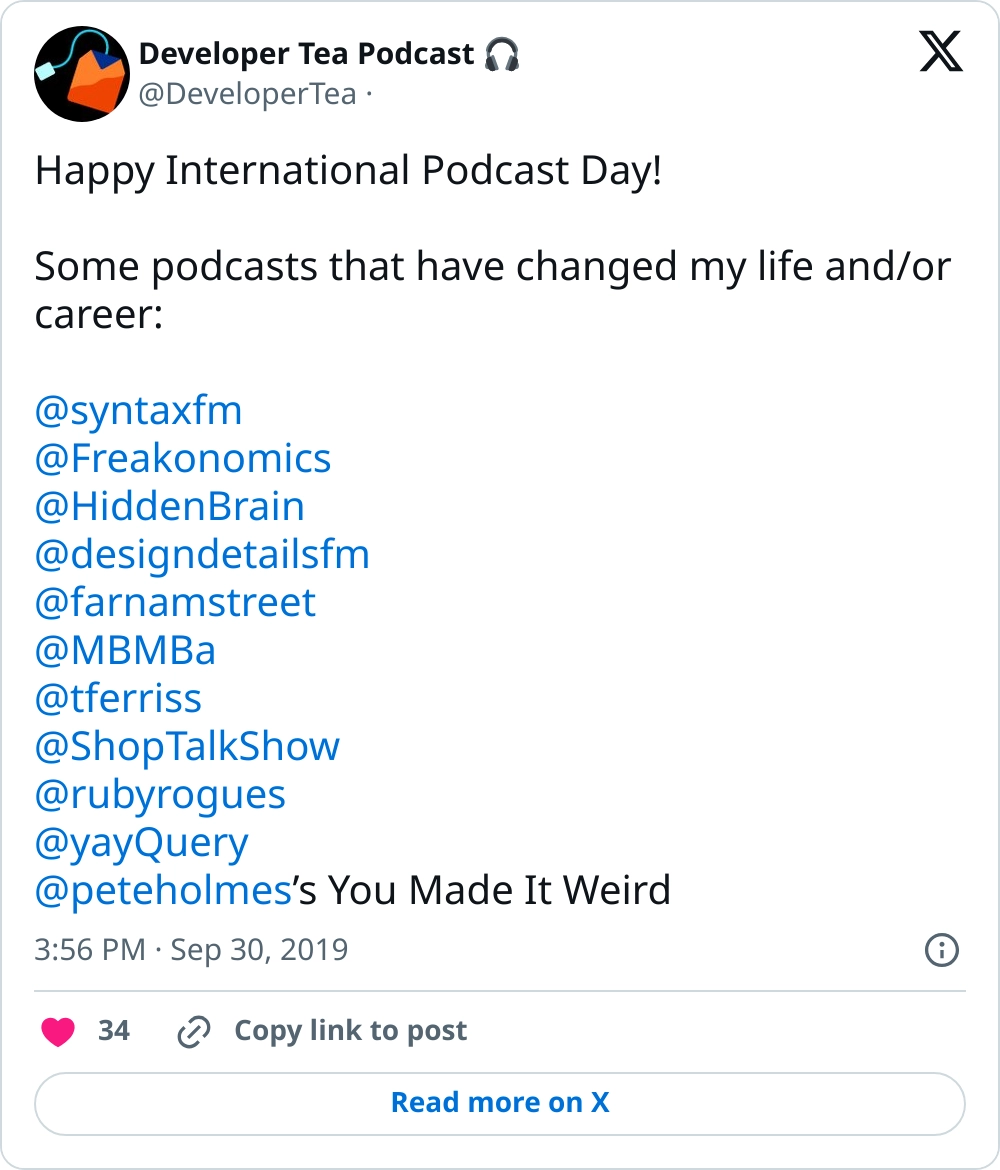 Developer Tea Podcast 🎧 on Twitter