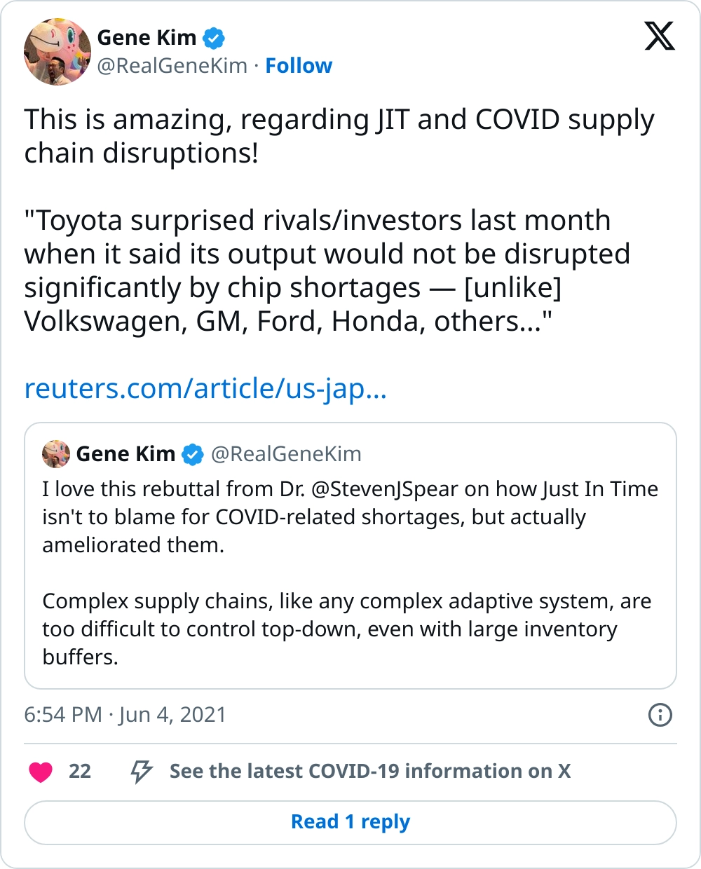 Gene Kim on Twitter: "This is amazing, regarding JIT and COVID supply chain