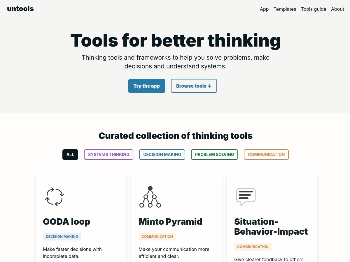 Collection of thinking tools and frameworks to help you solve problems, make decisions and understand systems.