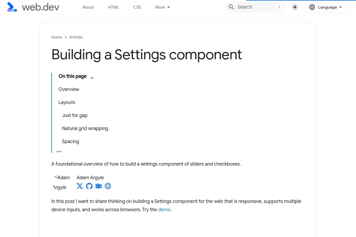 Building a Settings component