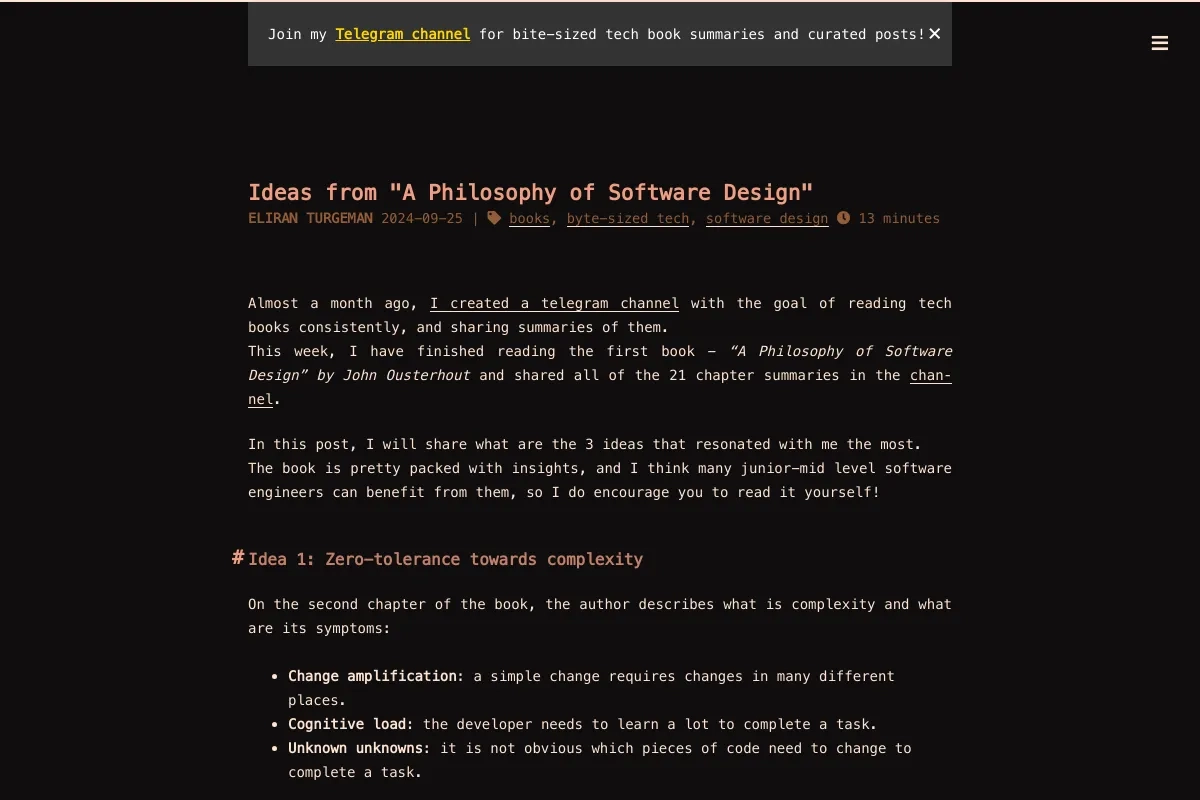 Ideas from "A Philosophy of Software Design"