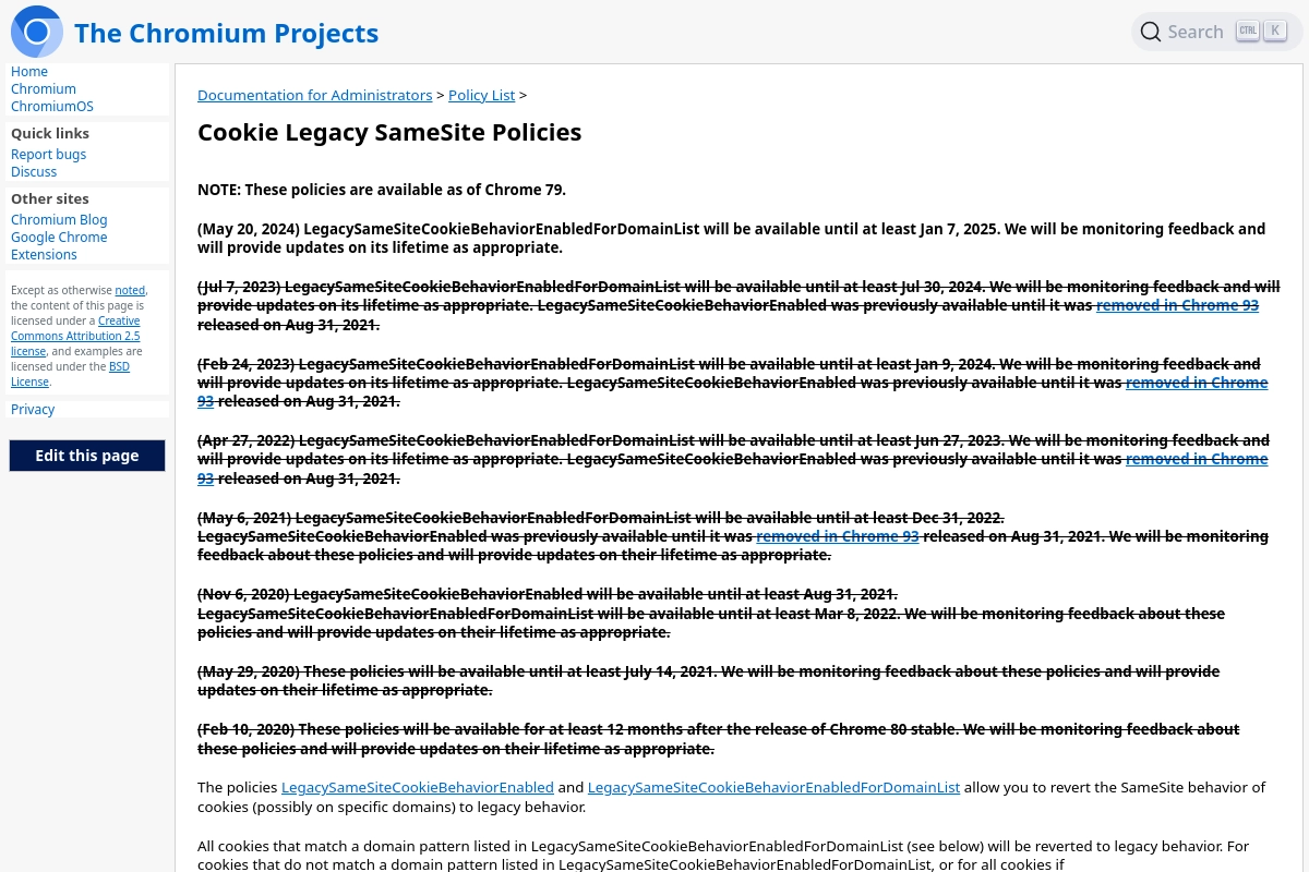 Cookie Legacy SameSite Policies - The Chromium Projects