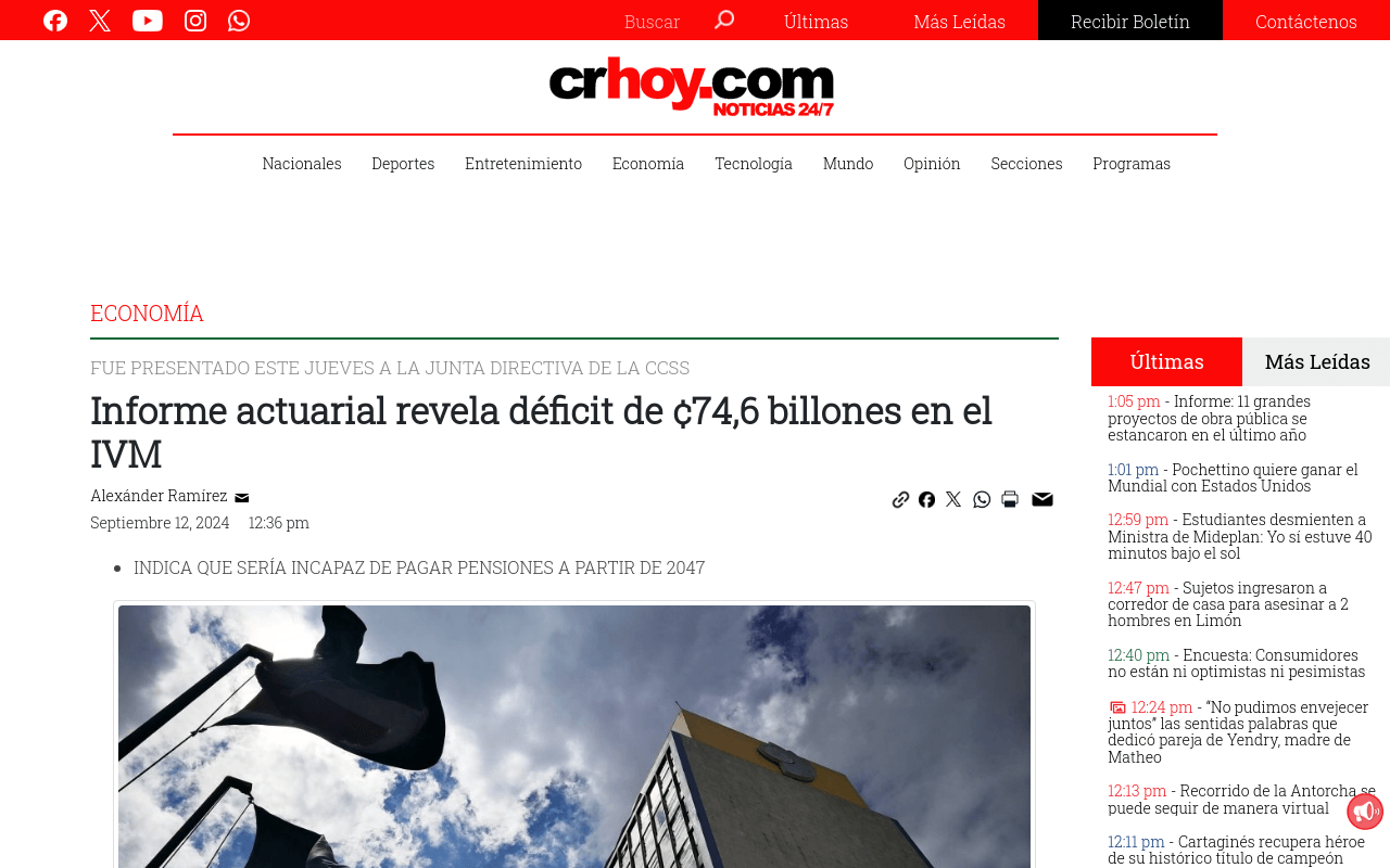 Informe actuarial revela deficit de 746 billones en el ivm